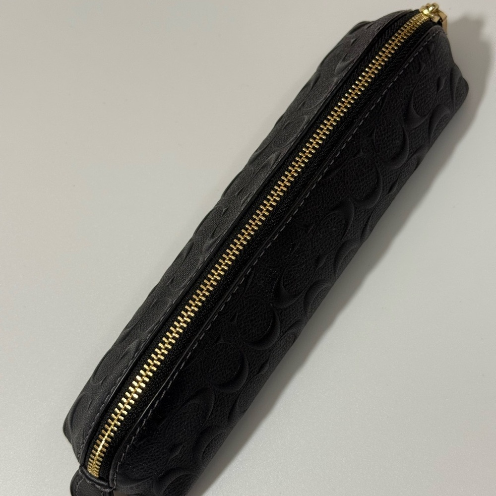 COACH Black Embossed Pencil Case with Gold Zipper